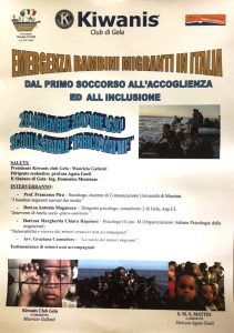 Gela locandina conferenza Kiwanis su bambini migranti Istituto Mattei