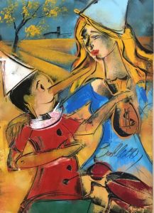 Pinocchio e la Fata Turchina, l'opera-simbolo del 137° compleanno del burattino, realizzata dall'artista sarda Caterina Balletti con la tecnica della flash art.